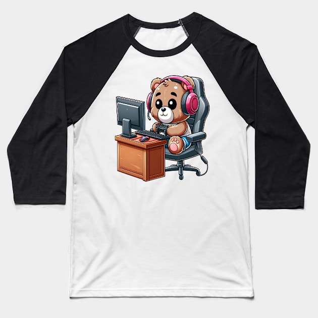 Cute Bear Pc Gamer Kawaii Baseball T-Shirt by Teddy Club